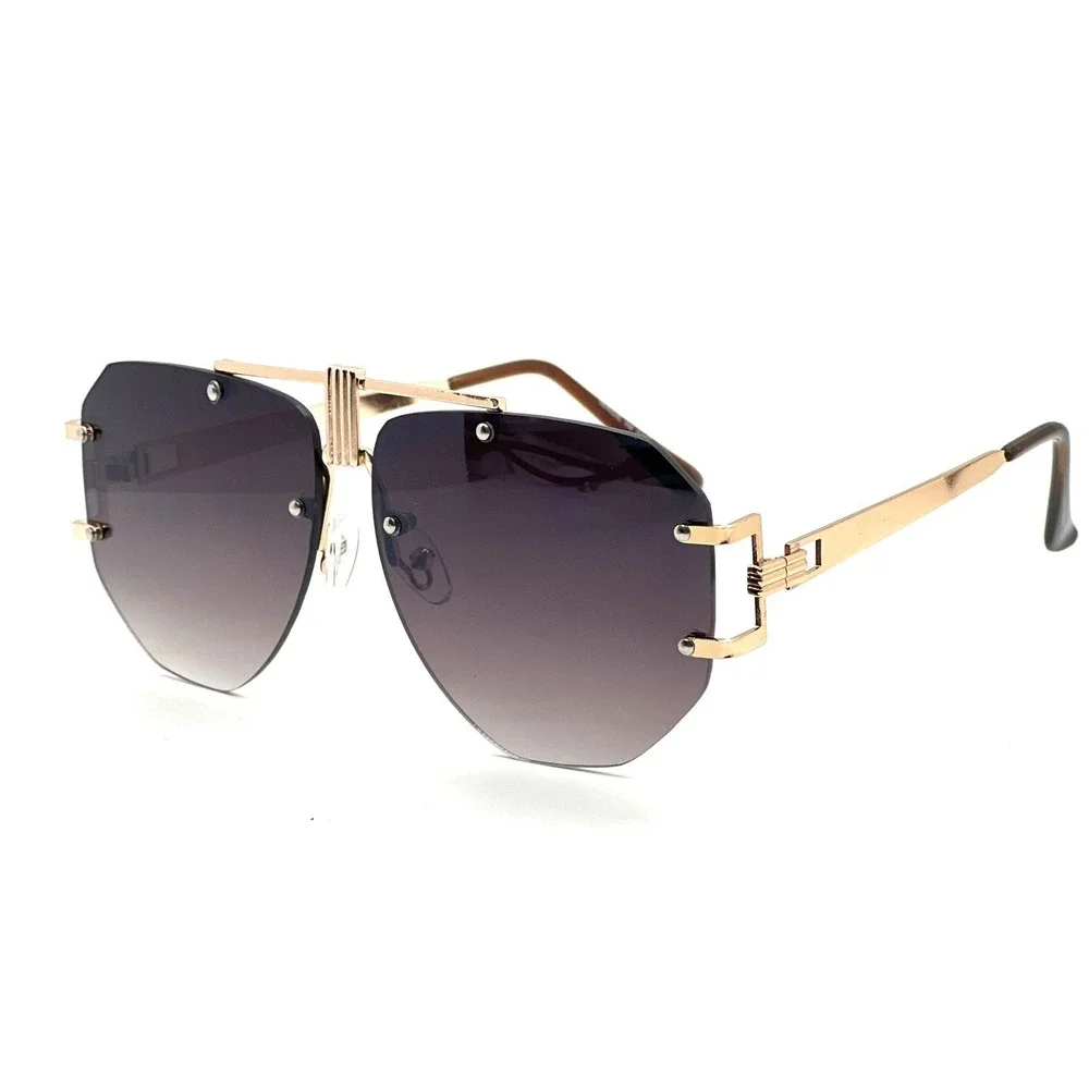Exaggerated Oversized Design‎ Gold Accent Black Sunglasses Frameless Driving New